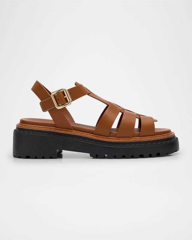 Leather Double-Buckle Fisherman Sandals